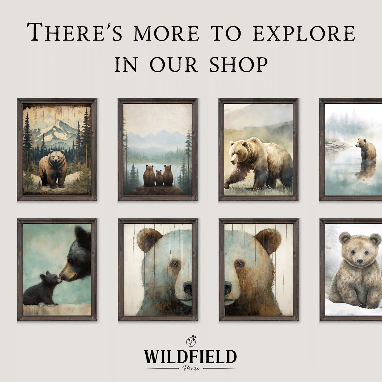 Sleeping Bear Wall Art – Forest Animal Nursery Print