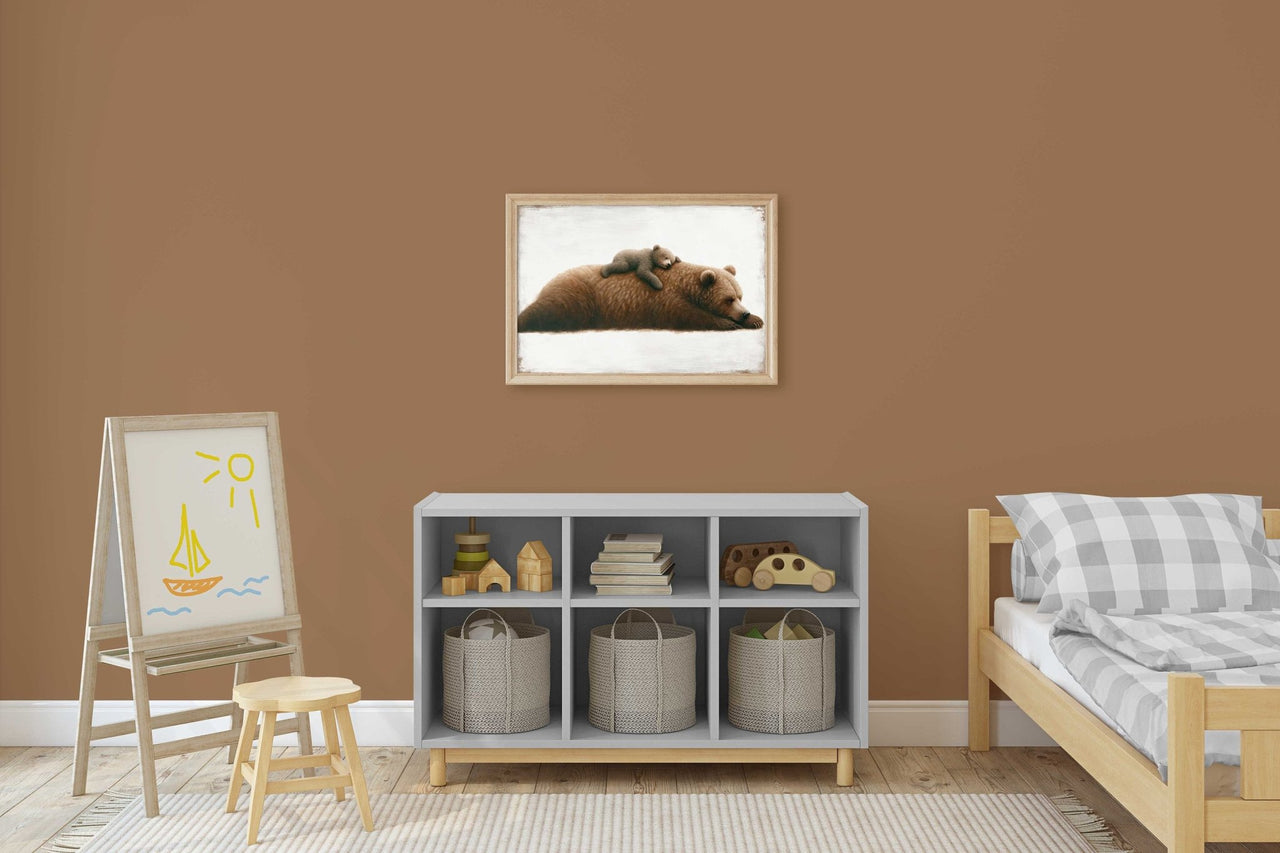 Sleeping Bear Wall Art – Forest Animal Nursery Print