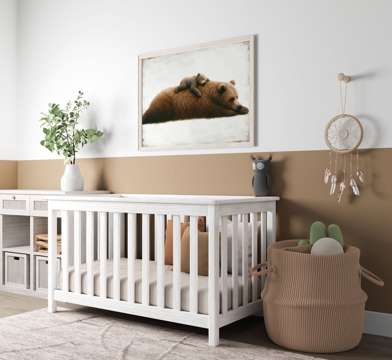 Sleeping Bear Wall Art – Forest Animal Nursery Print