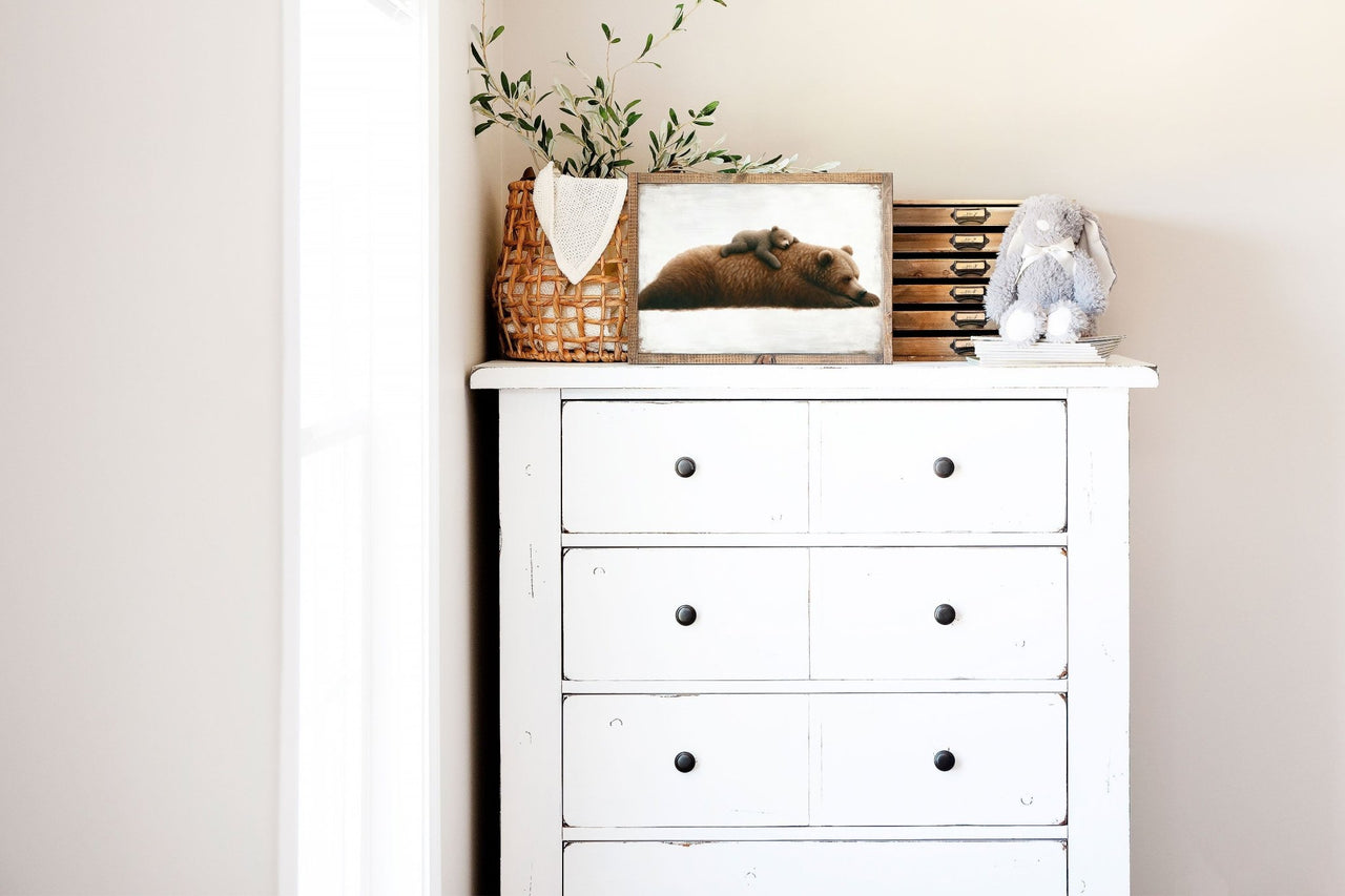 Sleeping Bear Wall Art – Forest Animal Nursery Print