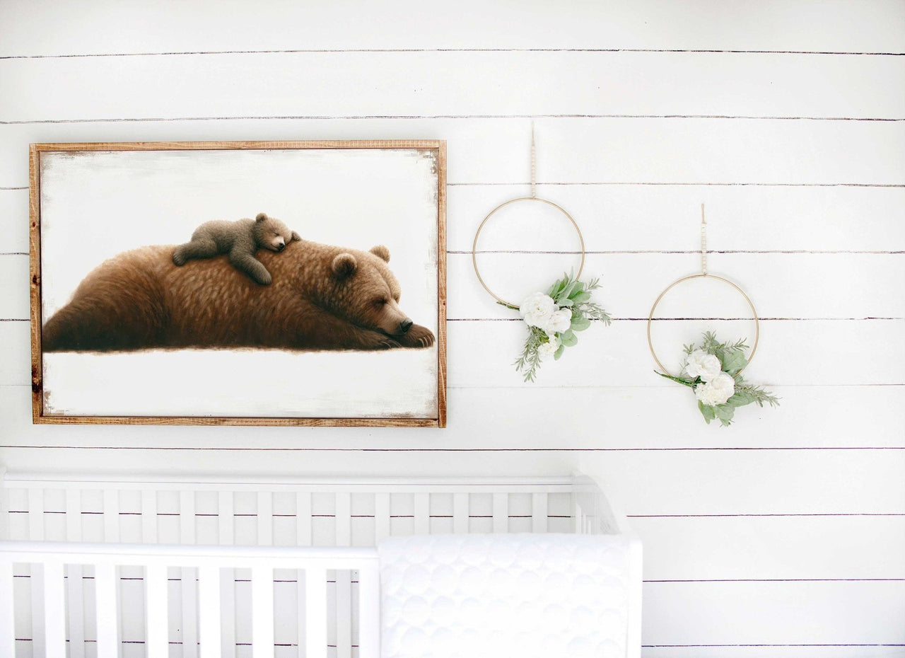 Sleeping Bear Wall Art – Forest Animal Nursery Print