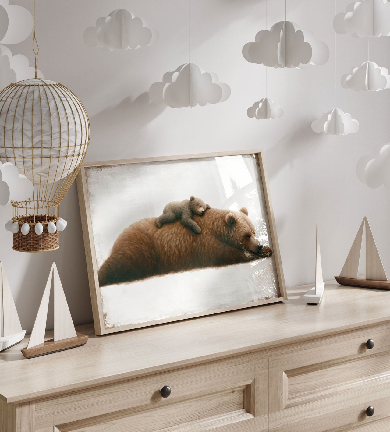 Sleeping Bear Wall Art – Forest Animal Nursery Print