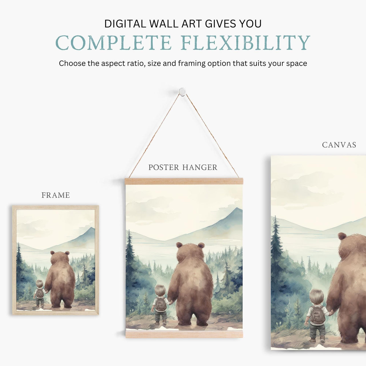 Brown Bear Wall Art – Woodland Kids Room Decor • Set of 3