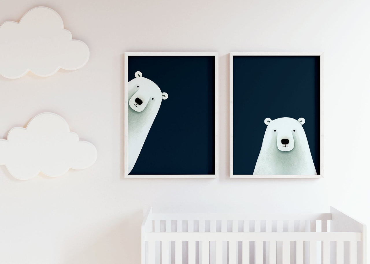 Polar Bear Wall Art – Animal Boys Room Print • Set of 2