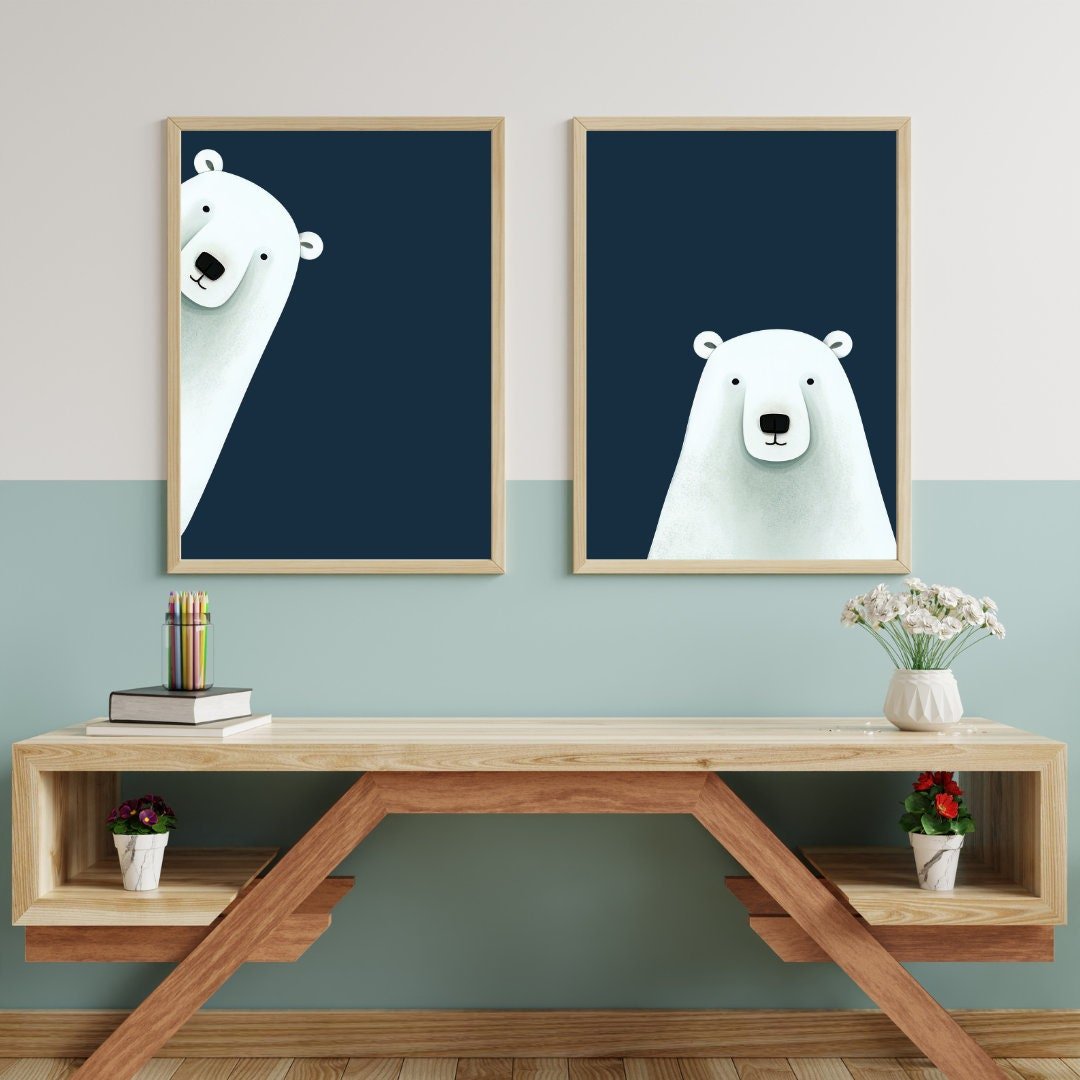 Polar Bear Wall Art – Animal Boys Room Print • Set of 2