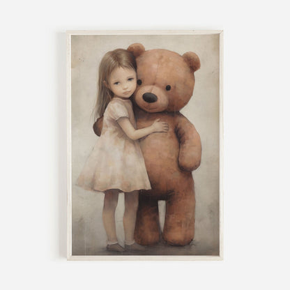 Bear Nursery Decor, Teddy Bear & Little Girl, Vintage Kids Room Art - WildfieldPrints
