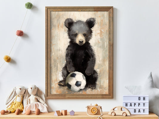 Bear Nursery Decor, Vintage Kids Room Art, Football Player Theme - WildfieldPrints
