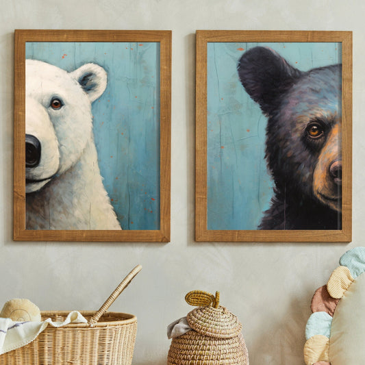 Bear Nursery Prints, Unique Vintage Wall Art for Kids, Polar & Brown Bear - WildfieldPrints
