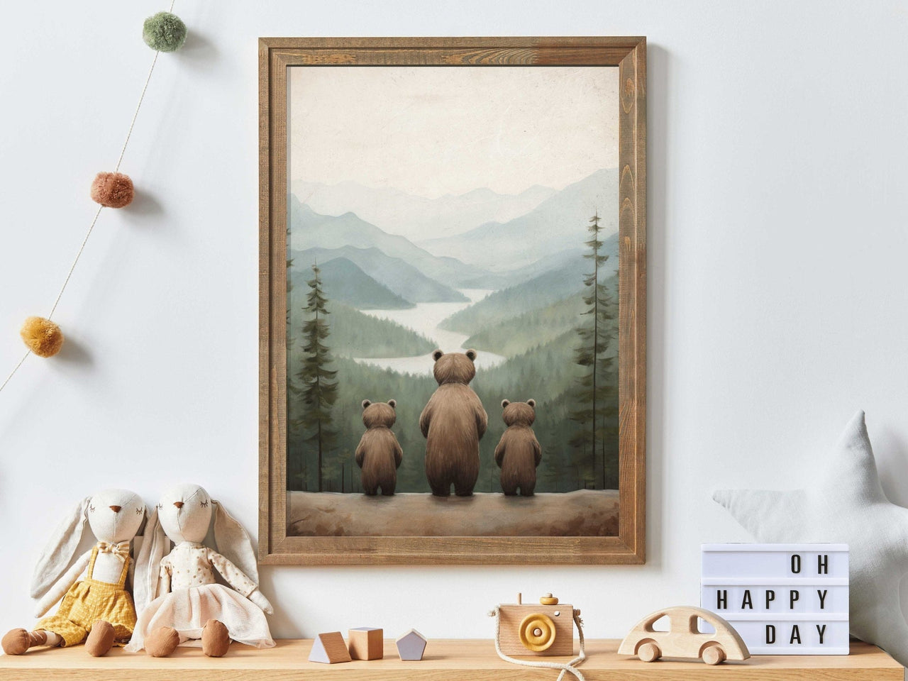 Bear Family Wall Art – Woodland Adventure Kids Room Print