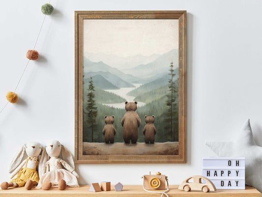 Bear Nursery Wall Art, Bear Family Print, Adventure Kids Room Decor - WildfieldPrints