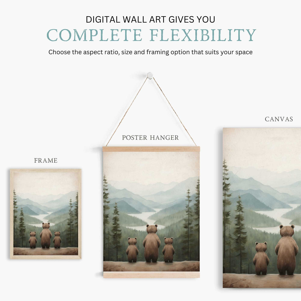 Bear Family Wall Art – Woodland Adventure Kids Room Print