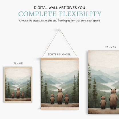 Bear Nursery Wall Art, Bear Family Print, Adventure Kids Room Decor - WildfieldPrints