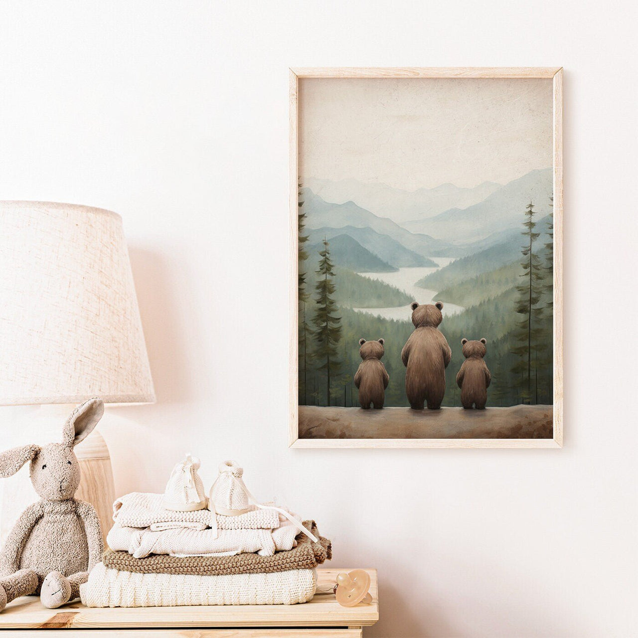 Bear Family Wall Art – Woodland Adventure Kids Room Print