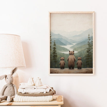 Bear Nursery Wall Art, Bear Family Print, Adventure Kids Room Decor - WildfieldPrints