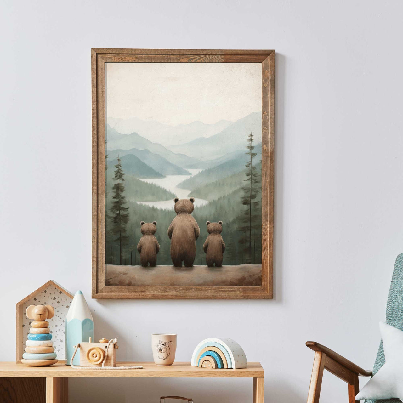 Bear Family Wall Art – Woodland Adventure Kids Room Print