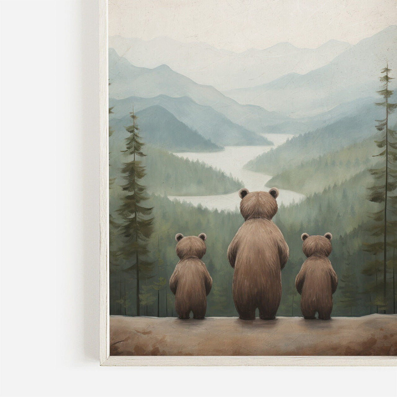 Bear Family Wall Art – Woodland Adventure Kids Room Print
