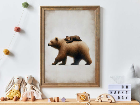 Bear Nursery Wall Art, Forest Animal Decor, Cute Bear Print, Rustic Style - WildfieldPrints