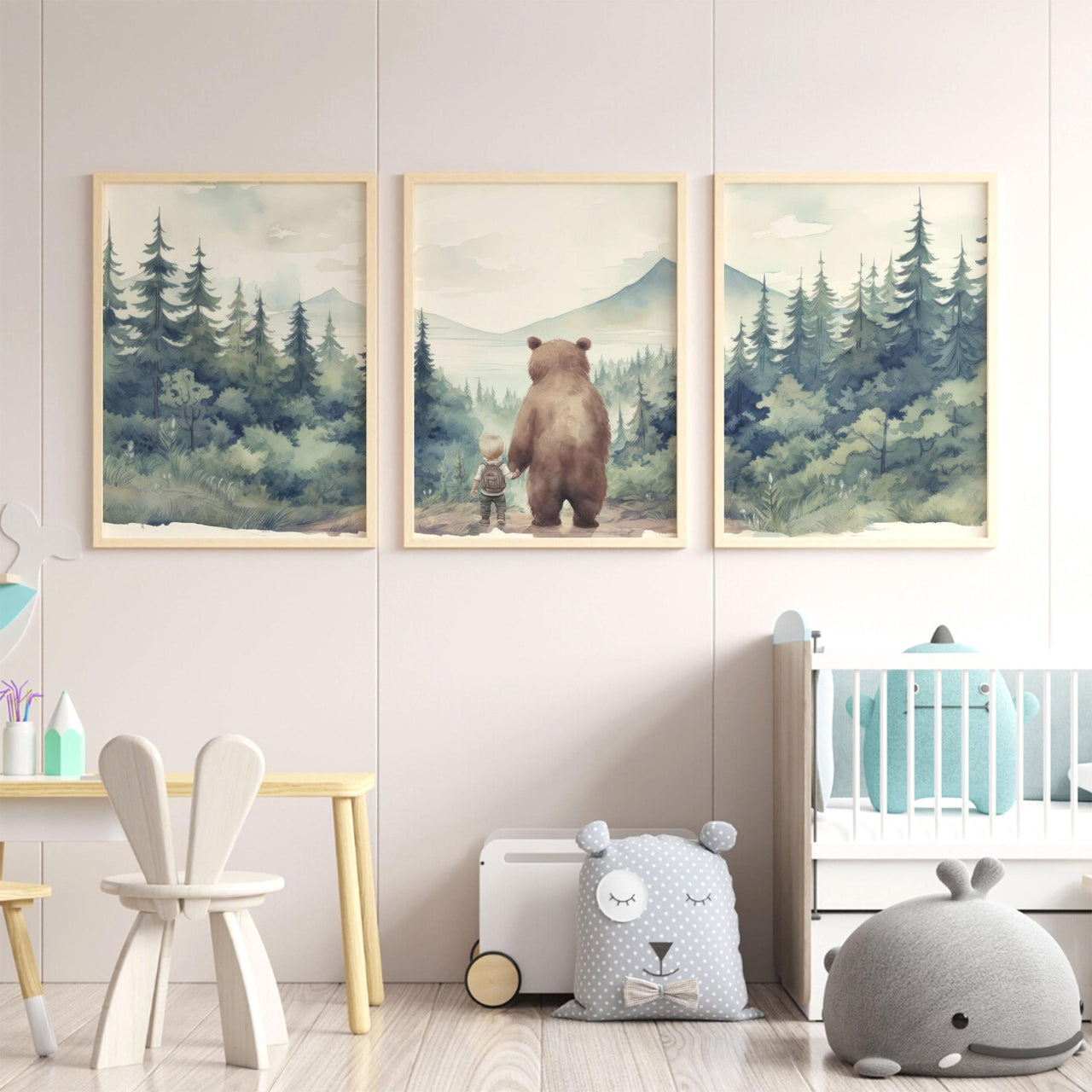 Bear Wall Art – Woodland Kids Room Print • Set of 3