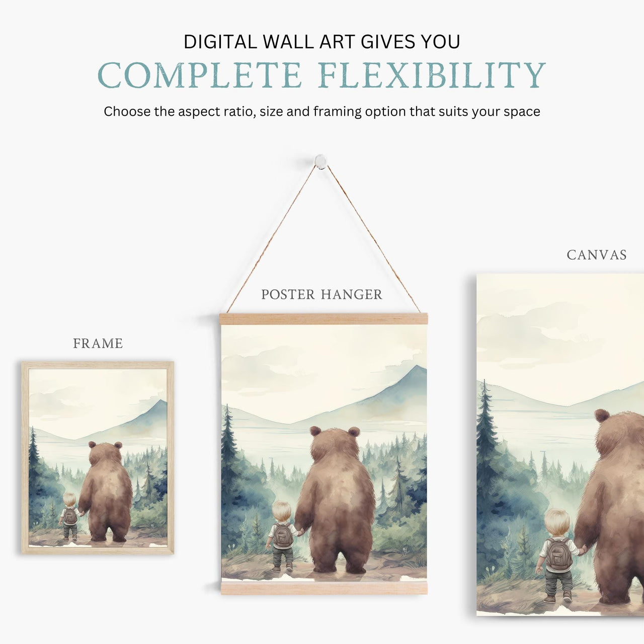 Bear Wall Art – Woodland Kids Room Print • Set of 3