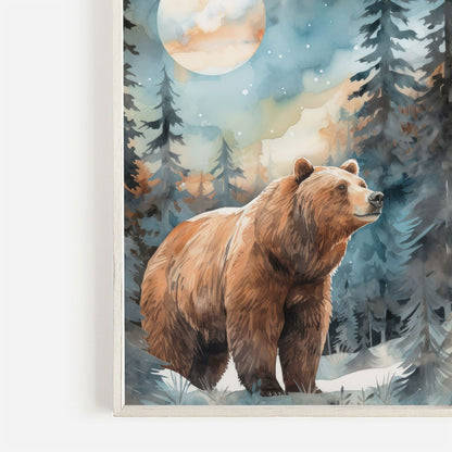 Bear Nursery Wall Art, Watercolor Forest Decor for Kids Room - WildfieldPrints