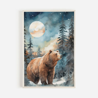 Bear Nursery Wall Art, Watercolor Forest Decor for Kids Room - WildfieldPrints