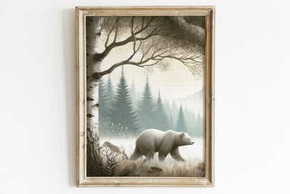 Bear Print, Rustic Nature Wall Decor, Vintage Animal Art - WildfieldPrints