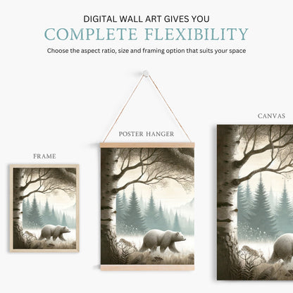 Bear Print, Rustic Nature Wall Decor, Vintage Animal Art - WildfieldPrints