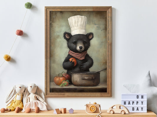 Bear Wall Art, Black Bear Print, Funny Kids Room Decor, Forest Theme - WildfieldPrints