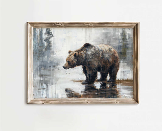 Bear Wall Art, Brown Bear Print, Rustic Forest Decor, Woodland Nursery - WildfieldPrints