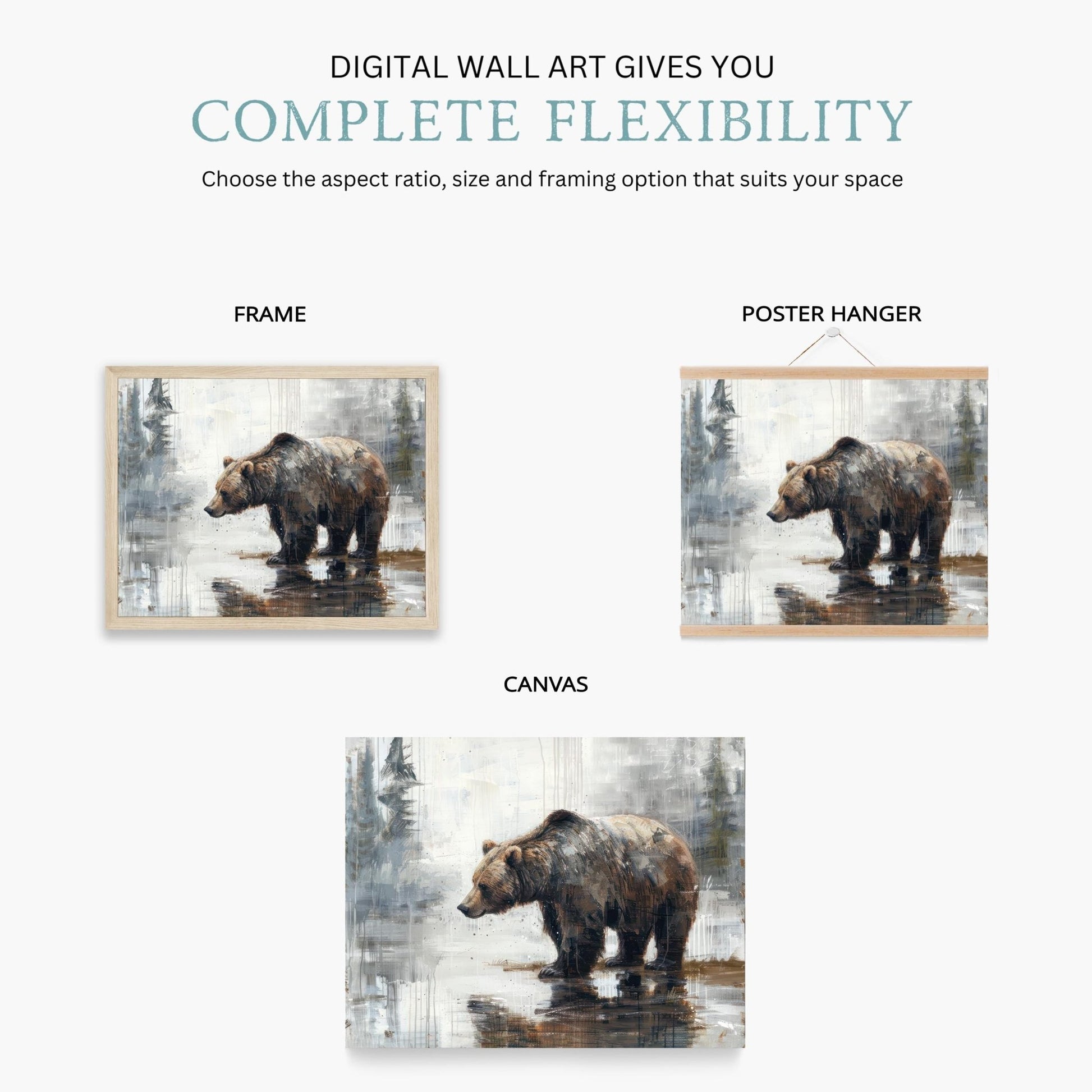 Bear Wall Art, Brown Bear Print, Rustic Forest Decor, Woodland Nursery - WildfieldPrints