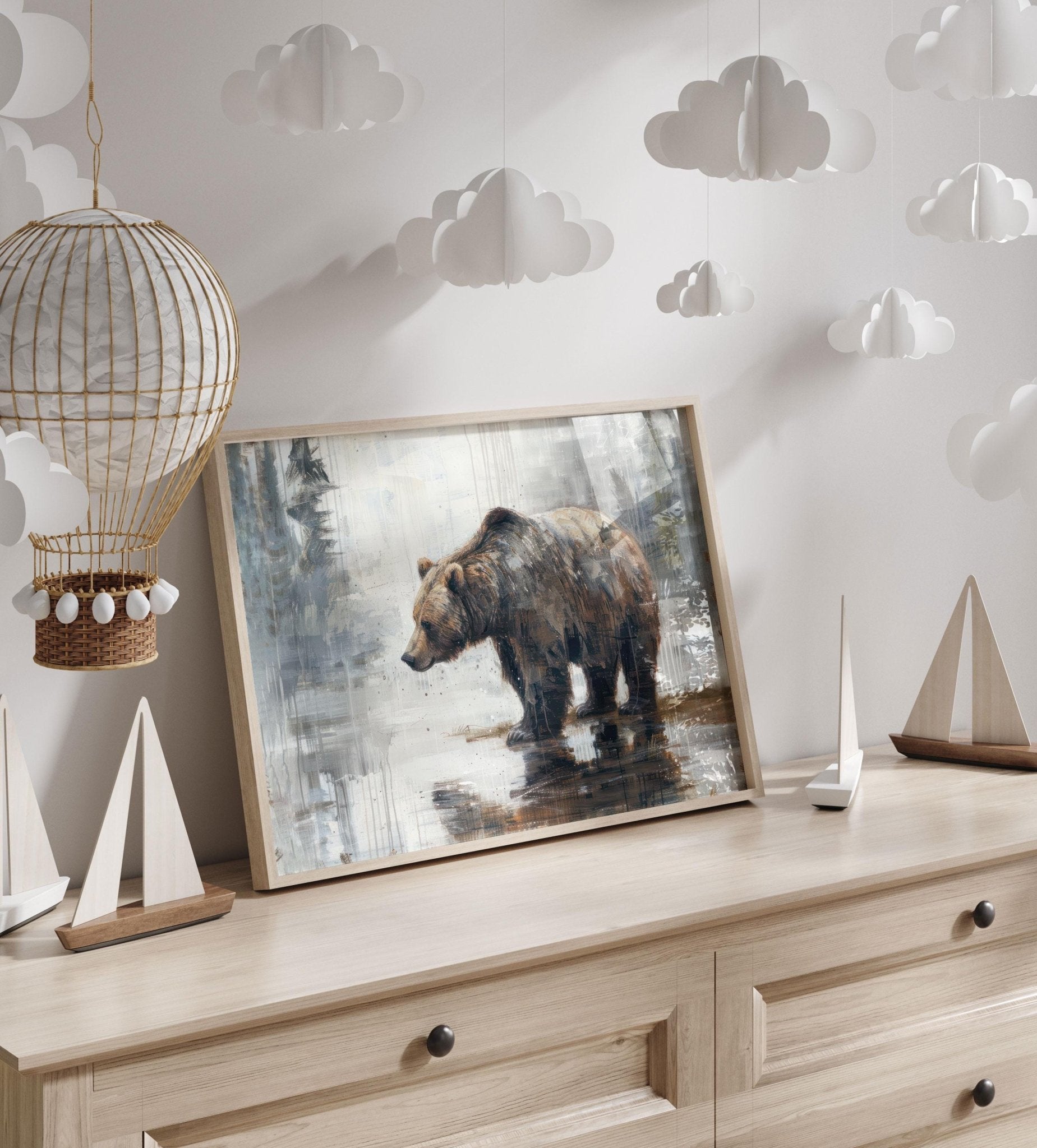 Bear Wall Art, Brown Bear Print, Rustic Forest Decor, Woodland Nursery - WildfieldPrints