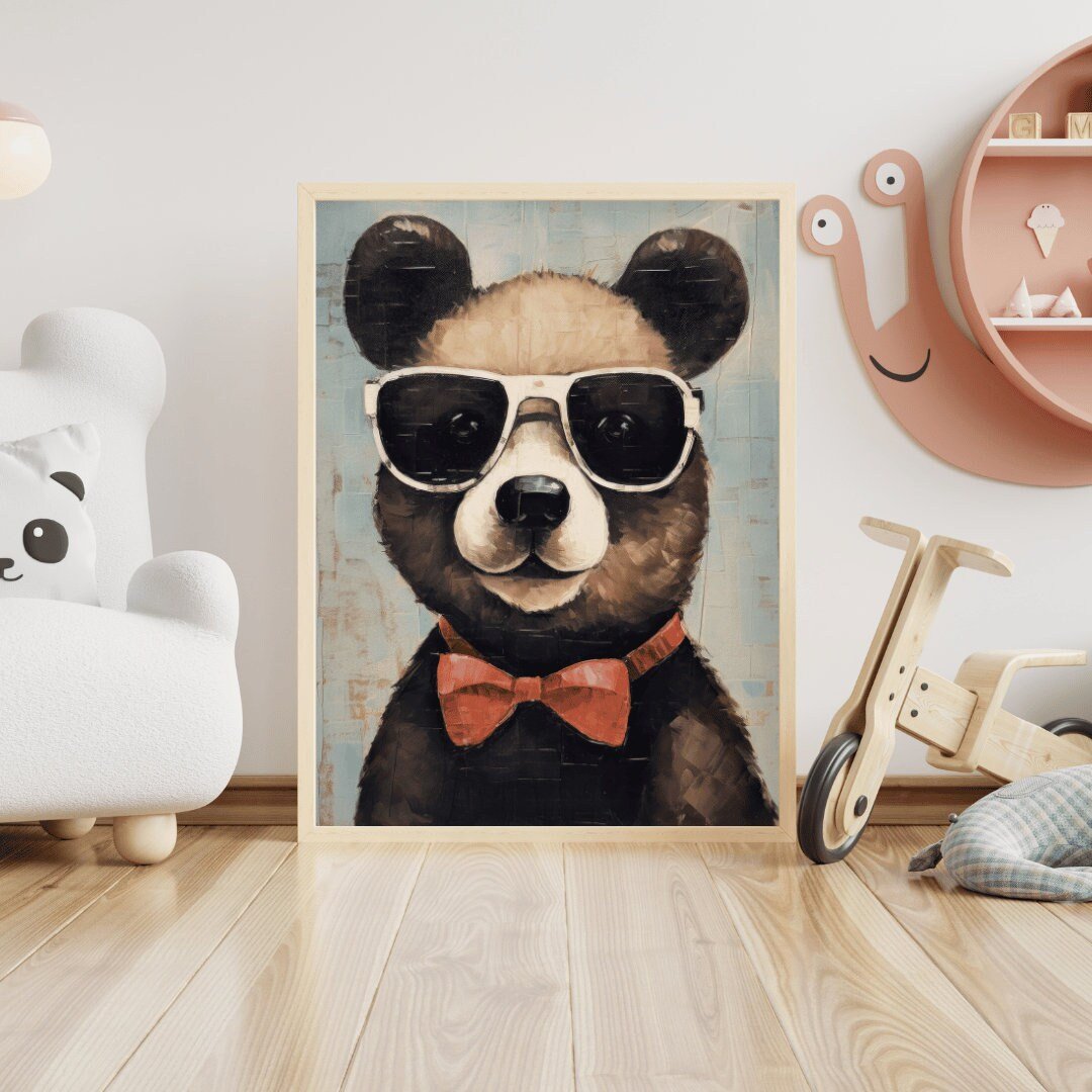 Bear Wall Art, Vintage Animal Print, Funny Toddler Decor - WildfieldPrints