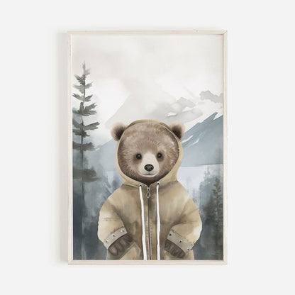 Bear Wall Art, Vintage Watercolor Decor, Cute Nursery Animal Print - WildfieldPrints
