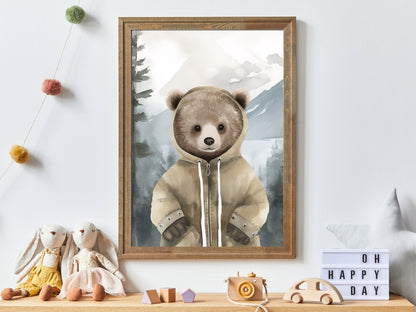 Bear Wall Art, Vintage Watercolor Decor, Cute Nursery Animal Print - WildfieldPrints