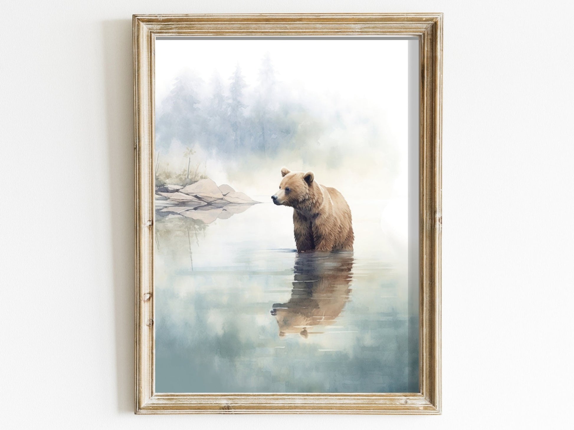 Bear Wall Art, Watercolor Animal Print, Rustic Cabin Decor - WildfieldPrints