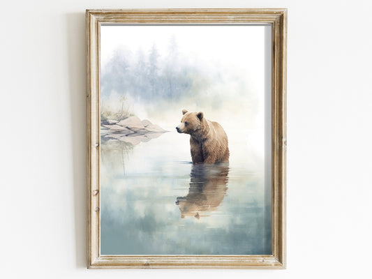 Bear Wall Art, Watercolor Animal Print, Rustic Cabin Decor - WildfieldPrints