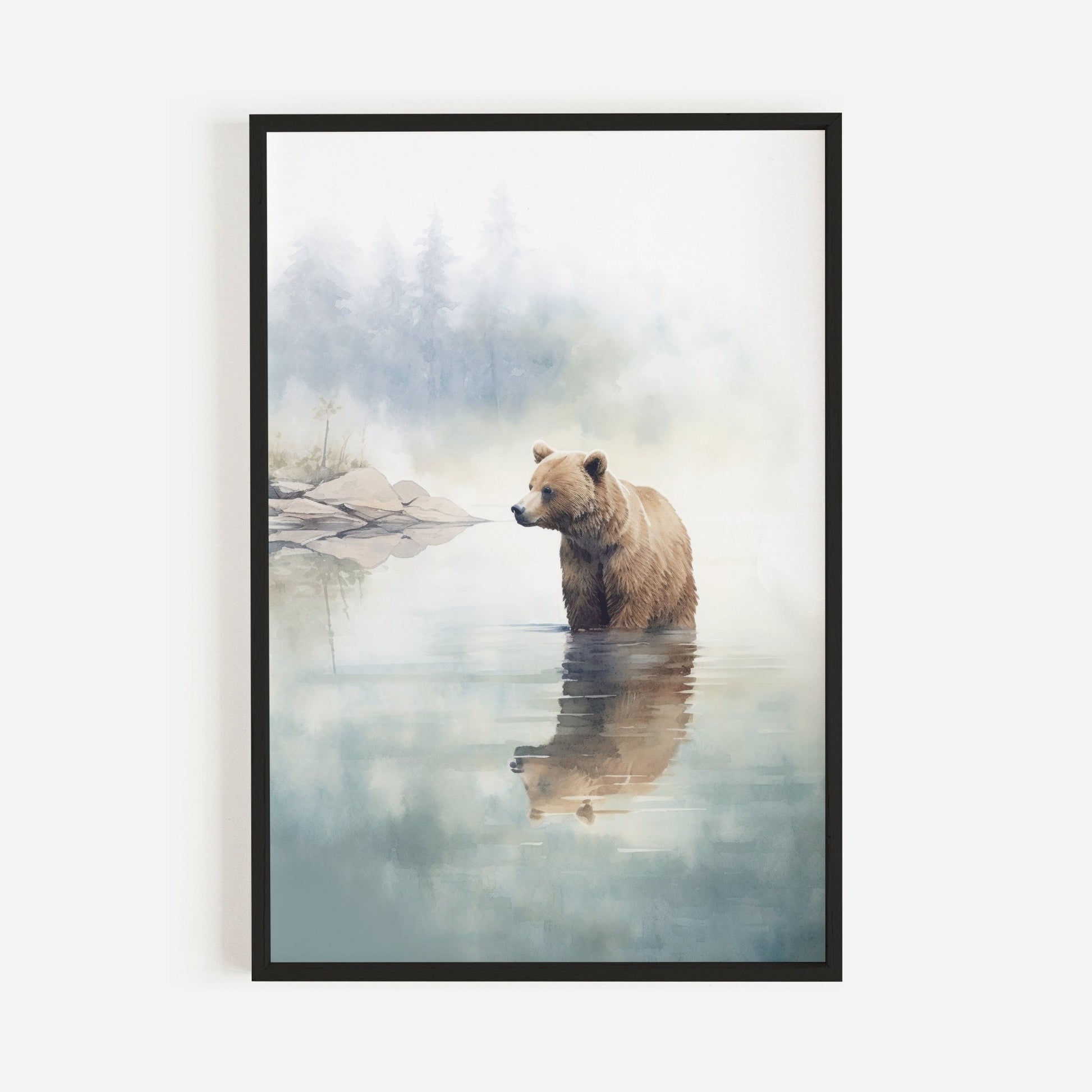 Bear Wall Art, Watercolor Animal Print, Rustic Cabin Decor - WildfieldPrints