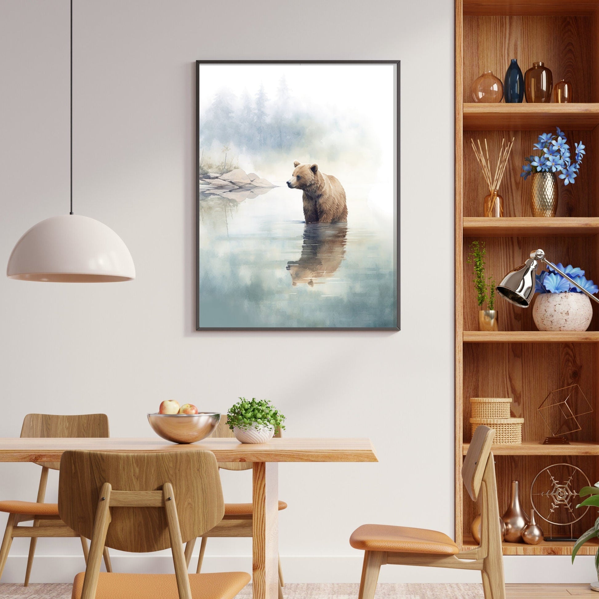 Bear Wall Art, Watercolor Animal Print, Rustic Cabin Decor - WildfieldPrints