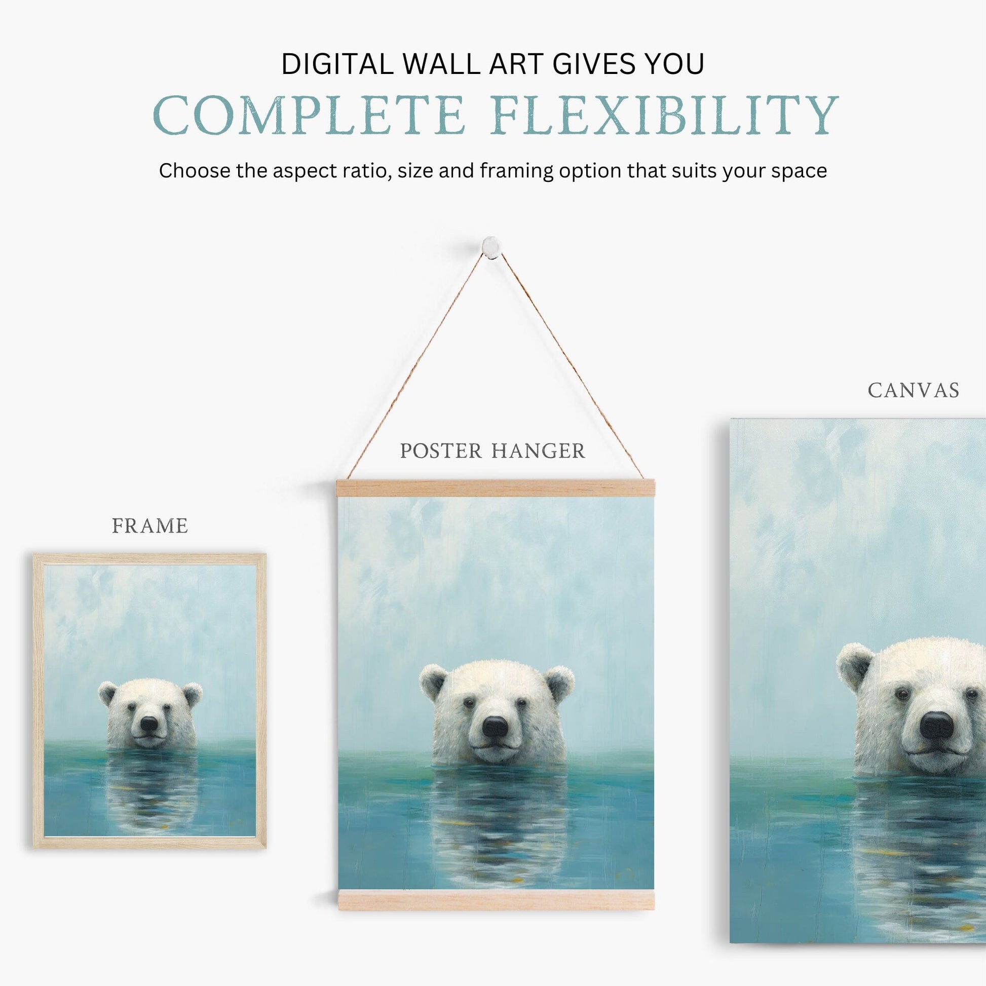 Bear Wall Decor, Polar Bear Artwork, Rustic Nursery Animal Prints - WildfieldPrints