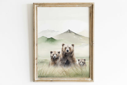 Bear Watercolor Prints, Woodland Animals Decor, Nursery Wall Art - WildfieldPrints