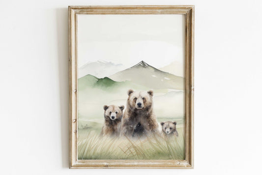 Bear Watercolor Prints, Woodland Animals Decor, Nursery Wall Art - WildfieldPrints