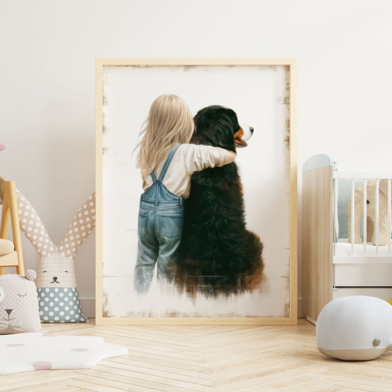 Bernese Mountain Dog Wall Art – Animal Nursery Print for Girls