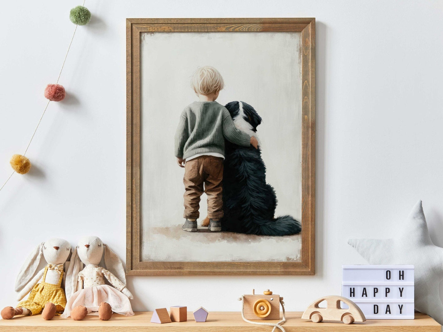 Bernese Mountain Dog Nursery Print, Boy & Dog Wall Art, Dog Room Decor - WildfieldPrints