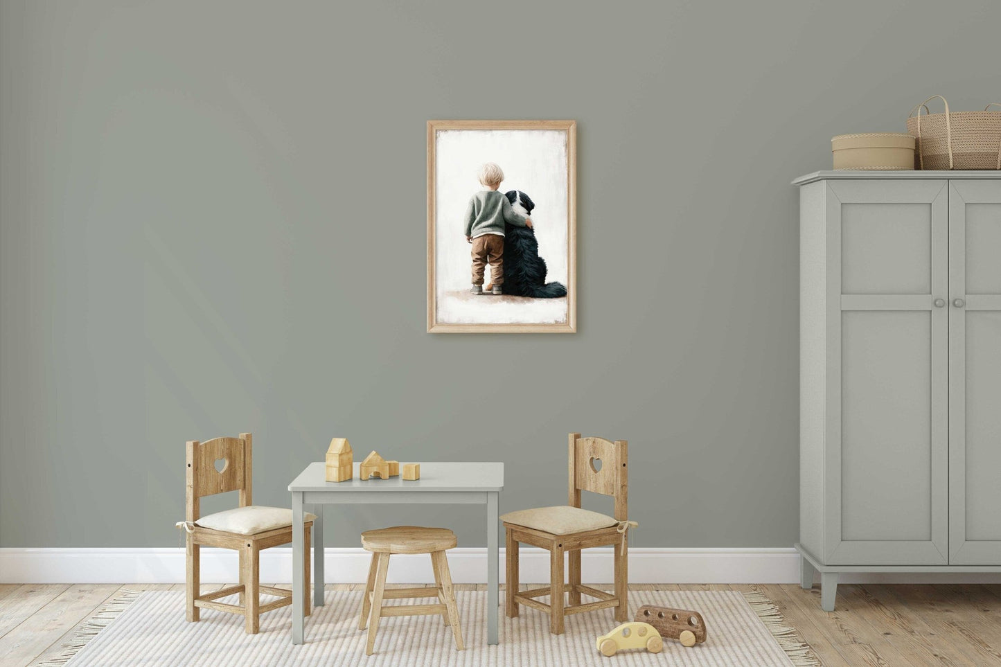 Bernese Mountain Dog Nursery Print, Boy & Dog Wall Art, Dog Room Decor - WildfieldPrints
