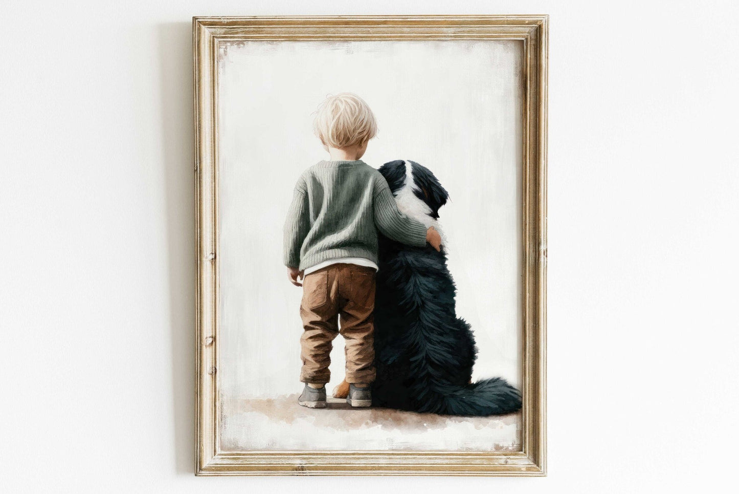 Bernese Mountain Dog Nursery Print, Boy & Dog Wall Art, Dog Room Decor - WildfieldPrints