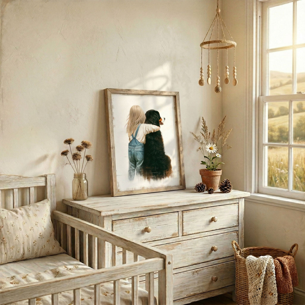 Bernese Mountain Dog Wall Art – Animal Nursery Print for Girls