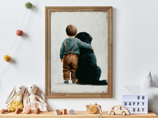 Bernese Mountain Nursery Print, Boy & Dog Room Decor, Toddler Art - WildfieldPrints