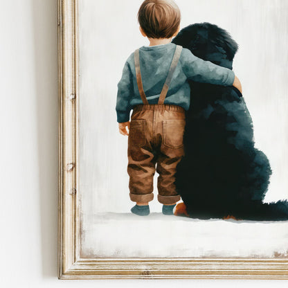 Bernese Mountain Nursery Print, Boy & Dog Room Decor, Toddler Art - WildfieldPrints