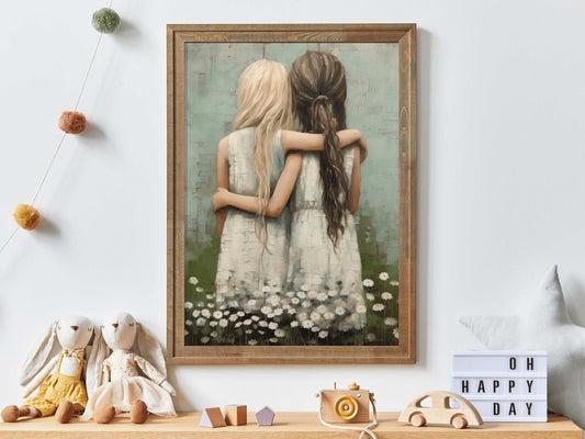 Best Friends Prints, Vintage Girls Room Decor, Unique Friendship Art - WildfieldPrints