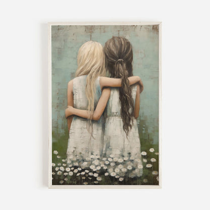 Best Friends Prints, Vintage Girls Room Decor, Unique Friendship Art - WildfieldPrints